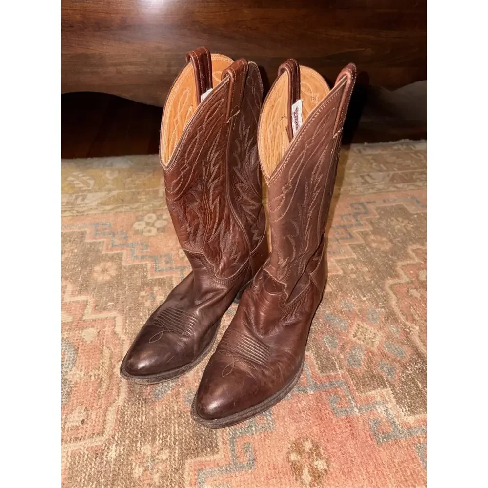 Vintage 1980s Nocona Brown & Tan Cowboy Boots Mens Size 7.5 D USA